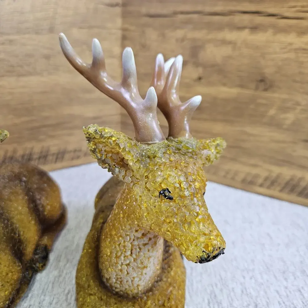 VTG 60s Melted Popcorn Plastic Holiday Buck Deer Set of 2 Christmas NO BULB/CORD